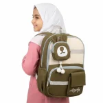 کوله پشتی فانتزی زیتونی با جیب جلویی طرح‌ دار