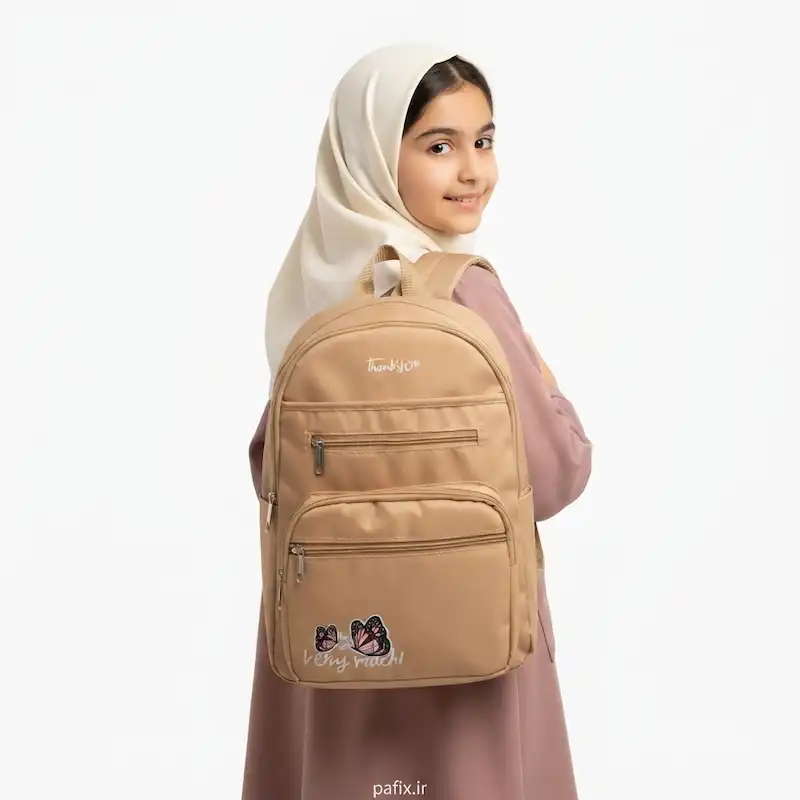کوله‌ پشتی دخترانه مناسب مدرسه با طرح پروانه