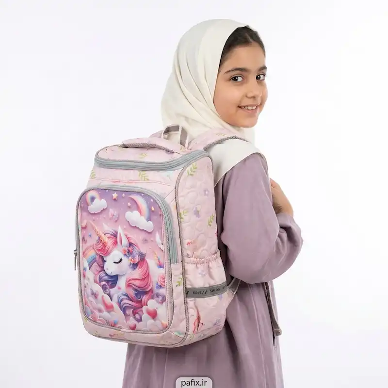 کوله‌ پشتی صورتی طرح اسب تک‌ شاخ